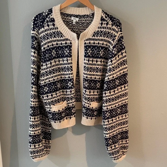 Aerie Chelsea Jacket Women's Navy and Cream Fair Isle Sweater size XL - Picture 4 of 6